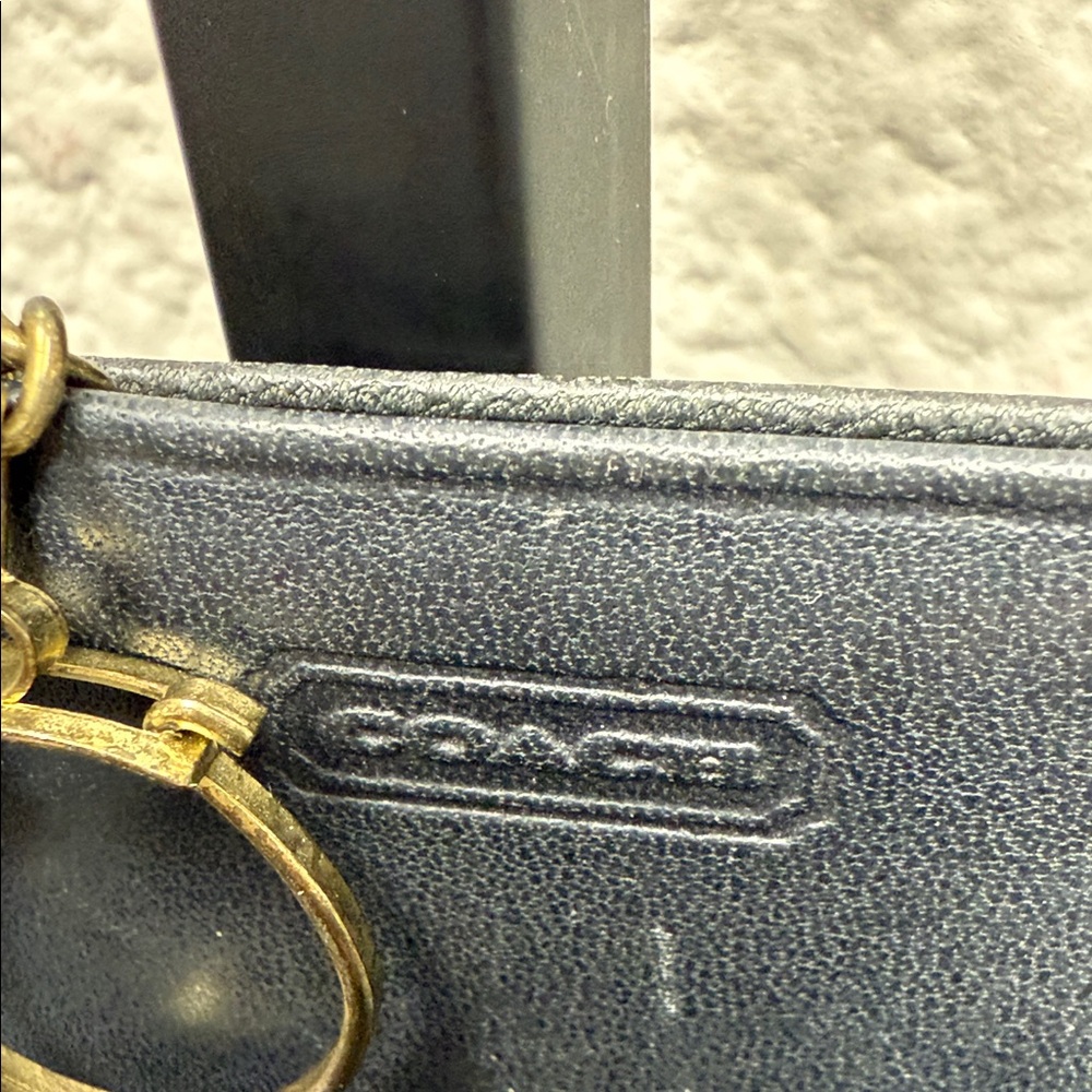 Coach Vintage Navy Leather Squeeze Pouch with Gold Accents - Picture 2 of 10